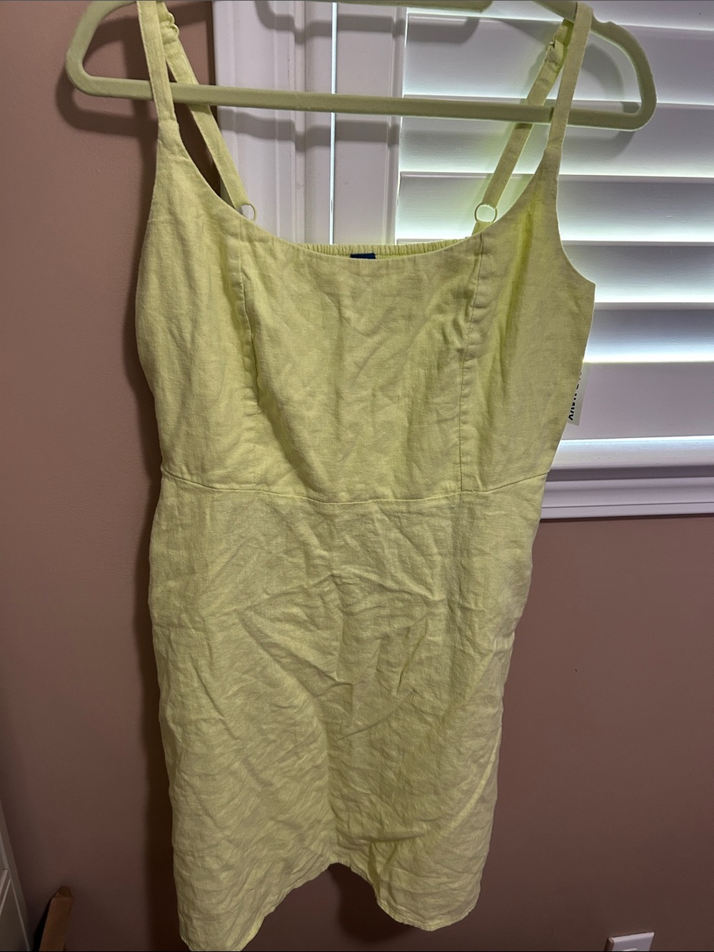 Old Navy Pale Yellow Linen-Blend Spaghetti Strap Mini Dress